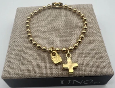 NEW Uno de 50 18K Gold Plated Bead Bracelet with Cross Charm - Image 1 of 4