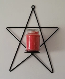 Amish Hand Made Wrought Iron Star Pillar Candle Sconce 19"T x 14-1/2"W x 5"D - Picture 1 of 5