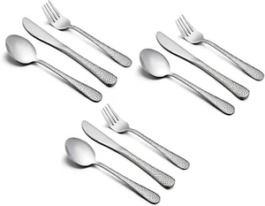 9 Piece Kids Silverware Set, Stainless Steel Hammered Design, Toddler Utensils - Picture 1 of 12