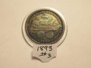 Medio dólar de plata de la Casa de la Moneda de Estados Unidos de 1893 Exposición Colombina, con cápsula, tono pesado #3 - Imagen 1 de 2