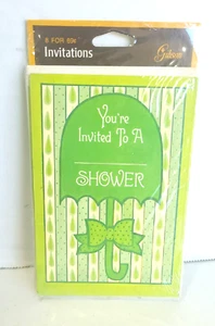 Vtg Gibson 1960's Baby Shower Green Invitations Set Of 8 w/Envelopes NOS - Picture 1 of 2