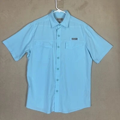 Hook&Tackle Performance Fishing Shirt Mens M Blue Vented Short Sleeve Zip Pocket - Image 1 of 4