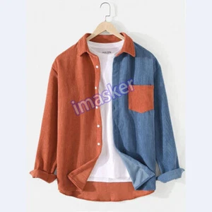 Hombres Niños Pana Camisa Chaqueta Abrigo Top Dos Tonos Prendas exteriores Informal Estilo Vintage - Imagen 1 de 19
