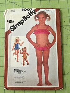 Vintage Simplicity 6007 Sewing Pattern Girls Bikini Swimsuit Ruffled~Size 5 - Picture 1 of 2