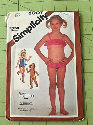 Vintage Simplicity 6007 Sewing Pattern Girls Bikini Swimsuit Ruffled~Size 5 - Image 1 of 2
