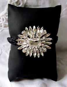 NWOT Womens CHICOS Rhinestone Black Cord Stretch Bracelet 6"-8" - Picture 1 of 2