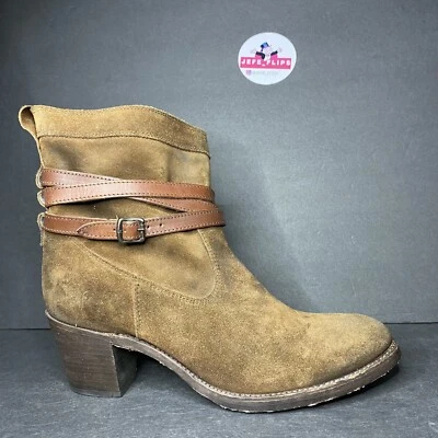 FRYE Jane Strappy Short Boot Brown Suede Ankle Heeled Women - Sz 11 B - Image 1 of 4