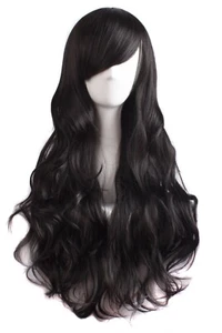 Black 28" Long Wavy Hair Wig, includes cool mesh weaving cap - Picture 1 of 6