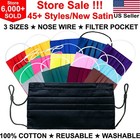 Black Face Mask Washable Reusable with Nose Wire with Filter Pocket Cotton Satin