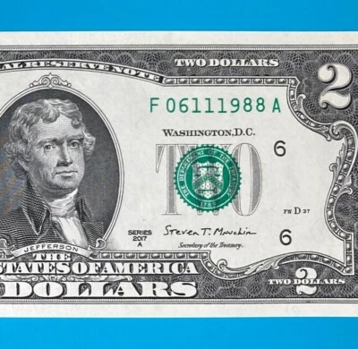 June 11, 1988 / 6 November 1988 (F 06111988 A) BIRTHDAY $2 Two Dollar Bill *UNC* - Image 1 of 4