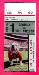 9/4/93 GEORGIA/SOUTH CAROLINA FOOTBALL TICKET STUB - Picture 1 of 1
