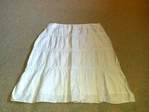 Womens Skirt-INC-white 100% linen tiered lined lace trim Cottagecore BOHO-16W - Picture 1 of 5