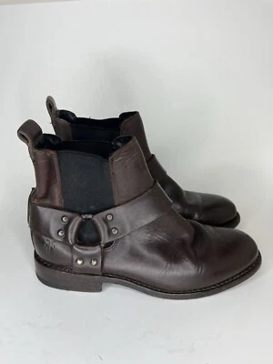 Frye Boots Studded Harness Brown Leather Women Size 5.5B Pull On Made In Mexico - Image 1 of 4