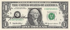 1999 C star note with signature Philadelphia district C00724553* one dollar bill - Picture 1 of 2