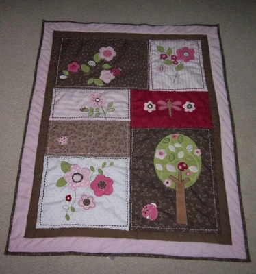 Cobertor colcha bebê árvore floral rosa e marrom Just Born - Imagem 1 de 4