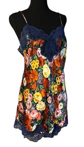Oscar de La Renta Lingerie Blue Lace Floral Babydoll Chemise 2 Pc Set Cottagecor - Picture 1 of 18