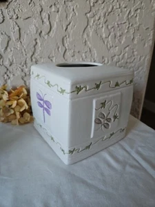 Dragonfly Square Ceramic Tissue Box Cover White Green Purple - Picture 1 of 9