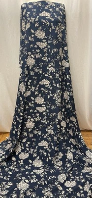 100% Silk Crepe De Chine Navy Blue Floral Print Fabric 3.5 Yards Long  58" Wide - Image 1 of 4