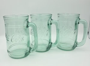 Juego de 3 tazas vintage de piedra pesada de vidrio verde Coca Cola con mango 16 OZ - Imagen 1 de 7