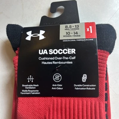 Under Armour Adult UA Soccer Cushioned Over-The-Calf Socks Red X1 Pair Unsex - Image 1 of 4