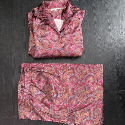 Pijama Cabernet VINTAGE 2 piezas Conjunto Grande Algodón Satinado Poliéster Estampado Paisley Foto 1 de 4