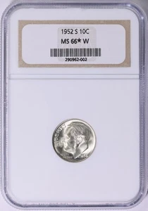 1952 S 10C Roosevelt Dime NGC MS66* Star W White Coin Very Rare Label - Picture 1 of 4