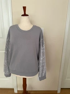 k jordan damen oberteil 1x grau Pullover Baumwolle/Poly Langarm mit Glitzer - Bild 1 von 5