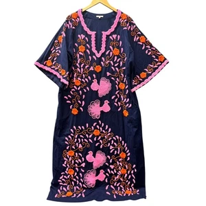 Vestido Frances Valentine para mujer 16 maxi azul bordado caftán costero + bolsillos - Imagen 1 de 12
