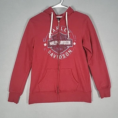 Sudadera con capucha Harley-Davidson para mujer M roja mezcla de algodón cremallera completa gráfico motocicleta Foto 1 de 4