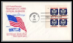 US FDC # O132 $1  Official Eagle & Shield Artmaster Plate block  1983, 0a1139 - Picture 1 of 1