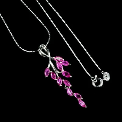 Silver Pendant Ruby Genuine Natural Mined Gems Solid Sterling With Chain - Image 1 of 4