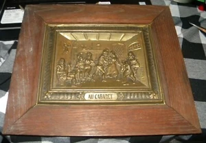 ANTIQUE METAL WALL PANEL EMBOSSED BRASS BRONZE - AU CABARET by RAPHAEL - Picture 1 of 2