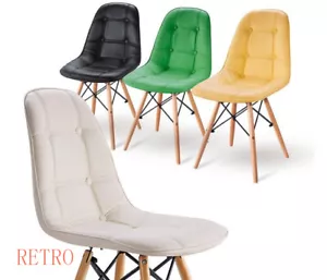 4 x leather Dining Chairs Wooden Legs Home Kitchen Lounge Office retro.. - Picture 1 of 12