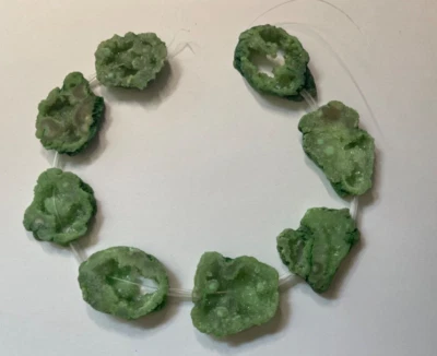 ONE STRAND  NATURAL TITANTIUM COATED GREEN DRUZY FREEFORM 8 PCS BELOW WHOLESALE! - Image 1 of 4