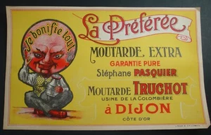 GRANDE ETIQUETTE ANCIENNE MOUTARDE La Préférrée TRUCHOT DIJON MUSTARD OLD LABEL - Picture 1 of 2