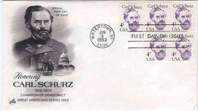 USPS FDC  #1847 1983 4¢ Carl Schurz Great Americans Series ArtCraft ST2648 - Image 1 of 2