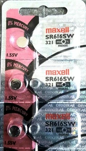 3 X Maxell 321, SR616SW Silver Oxide Watch Battery 1.55V, SR65, 0%Hg Exp. 2028 - Bild 1 von 1
