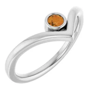 Natural Citrine Bezel-Set V Ring In Platinum - Picture 1 of 5