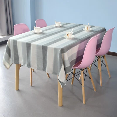 Nappe Grise À Rayures Texturées Lavable Pour Cuisine Maison Fête - Photo 1/4