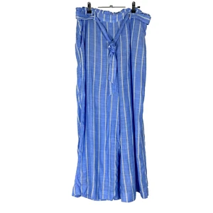 Lauren Conrad Womens Paperbag Waist Wide Leg Crop Pants Large Blue White Striped - Picture 1 of 8