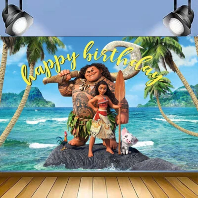 Moana Princess Backdrop Banner Kids Birthday Party Decorations Photo Banner - Image 1 of 4