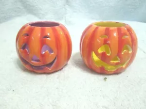 Set Of 2 Halloween Pumpkin Votives Candle Holders New See Description 3" Tall - Picture 1 of 1