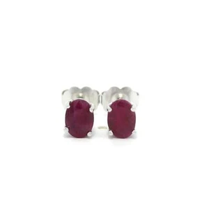 New 14k White Gold 1.20ctw Oval Cut Ruby Stud Earrings w/ Butterfly Closures - Picture 1 of 7
