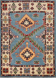 Vibrant Kazak Pakistani Rug Handmade Tradition Geometric Patterns Wool 2x3 ft - Picture 1 of 16