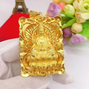 New Men's Lotus Buddha 24k Thai Baht Yellow Gold Gp Pendant - Picture 1 of 6