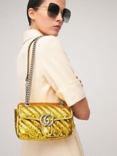 NEW GUCCI MARMONT METALLIC SEQUIN GOLD LEATHER GG SHOULDER CROSSBODY BAG PURSE