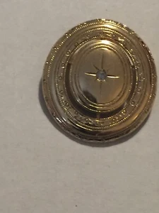 schöne runde goldfarbene Anstecknadel von Avon (von Seite zu Seite bewegen) - Bild 1 von 10