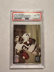1991 Pro Set #335 Bo Jackson Barry Sanders logotipo de la NFLPA en la parte posterior PSA 8 casi nuevo-Mt - Imagen 1 de 2