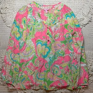 LILLY PULITZER multi Chin Chin Elsa silk blouse top M - Picture 1 of 11
