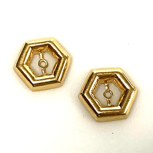 v037 Vintage 14k Yellow Gold Hexagon Earring Dangle Jackets set of 2 - Picture 1 of 4
